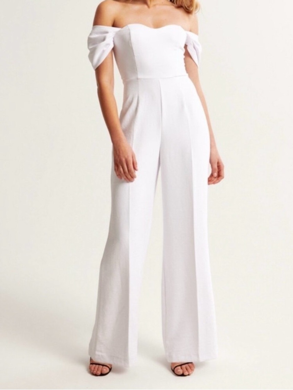Abercrombie & Fitch Off-Shoulder White Wide-Leg Jumpsuit